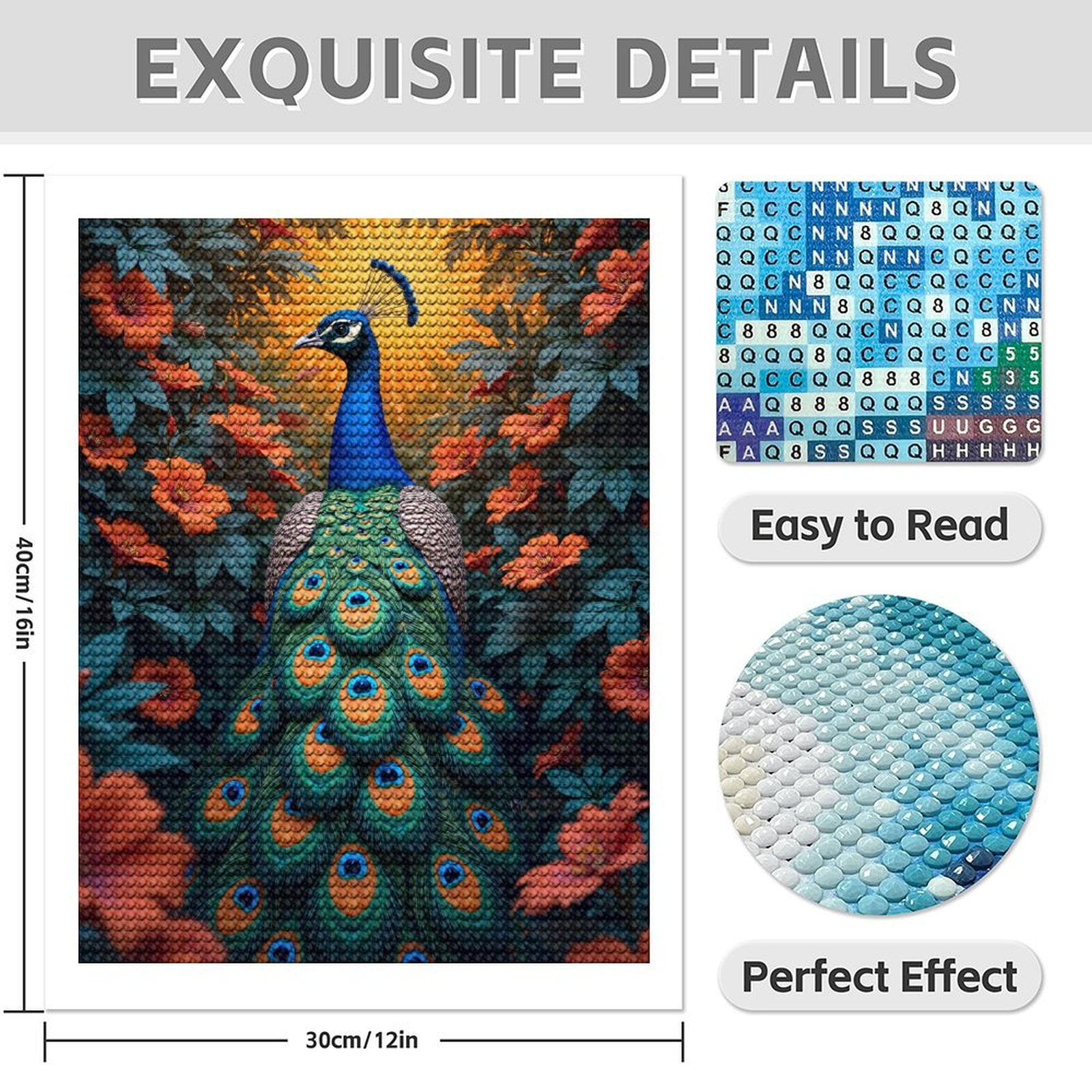Diamond Art Kits for Adults - 5d Peacock Amidst Vibrant Blossoms Diamond Painting for Adults, Diamond Art for Adults Beginners, Diamond Painting Kits for Adults for Home Wall Decor