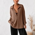 thumbnail image 2 of vigerkar Womens Oversized Deep V Neck Sweatshirts Casual Collared Long Sleeve Ribbed Knit Pullover Tops (Brown, L), 2 of 7