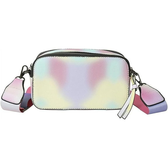 Kukuzhu Quilted Small Crossbody Bag for Women Tie Dye Shoulder Handbag with Wide Strap PU Leather Camera Bag