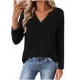 thumbnail image 2 of Xaqiouau Women's V-Neck Long Sleeve T-Shirt Solid Color Relaxed Fit Basic Top Stretch Casual Base Layer Shirt Spring Fall Everyday Wear Versatile Staple Black XL, 2 of 7