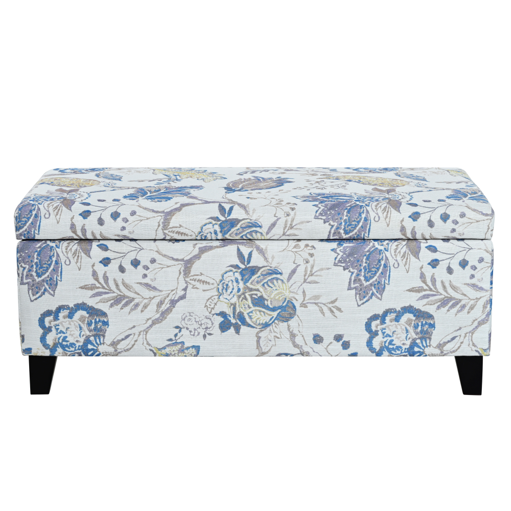 3-in-1 Multifunctional Storage Ottoman! Floral Patterned Fabric Footrest & Seat with Soft-Close Lid, Hidden Compartment for Blankets, Pillows for Living Room, Bedroom