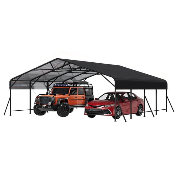 Historyli 20x20x9FT Heavy Duty Metal Carport, Steel Garage for Boats and Tractor, Black