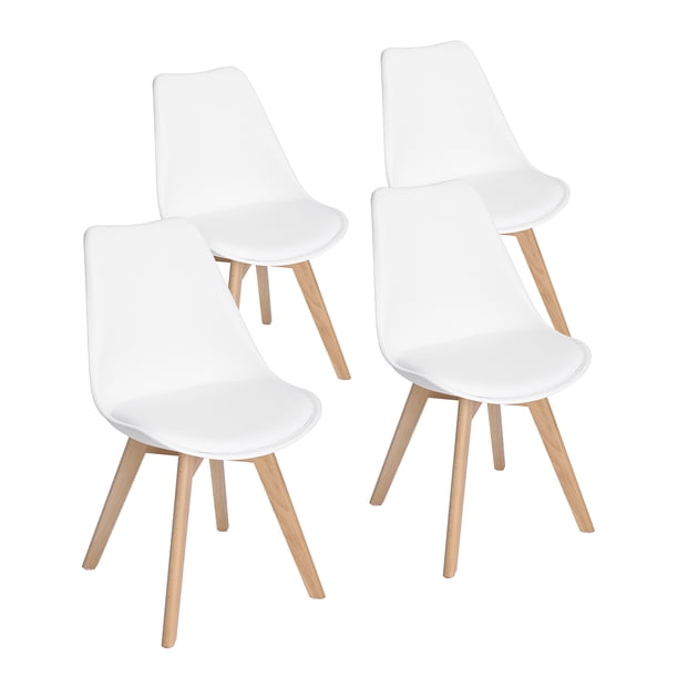 FurnitureR White PlasticDining Chair With Wood Legs, Frankfurt, Set of