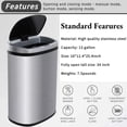 thumbnail image 2 of CL.HPAHKL 50 Liter Motion Sensor Trash Can, 13 Gallon Stainless Steel Kitchen Garbage Can with Lid, Automatic Waste Bin for Home Office, Bathroom, Silver, 2 of 7