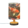 thumbnail image 2 of Fish Crowds Lotus Leaves Table Lamp USB Bedside Desk Nightstand Lamp Printed Gifts Small Lamp Wood Base for Bedroom Living Room Kids Room College Dorm, 2 of 7