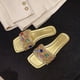 thumbnail image 2 of Glitter Jeweled Flats Square Toe Slippers Slide On Sandals, 2 of 6