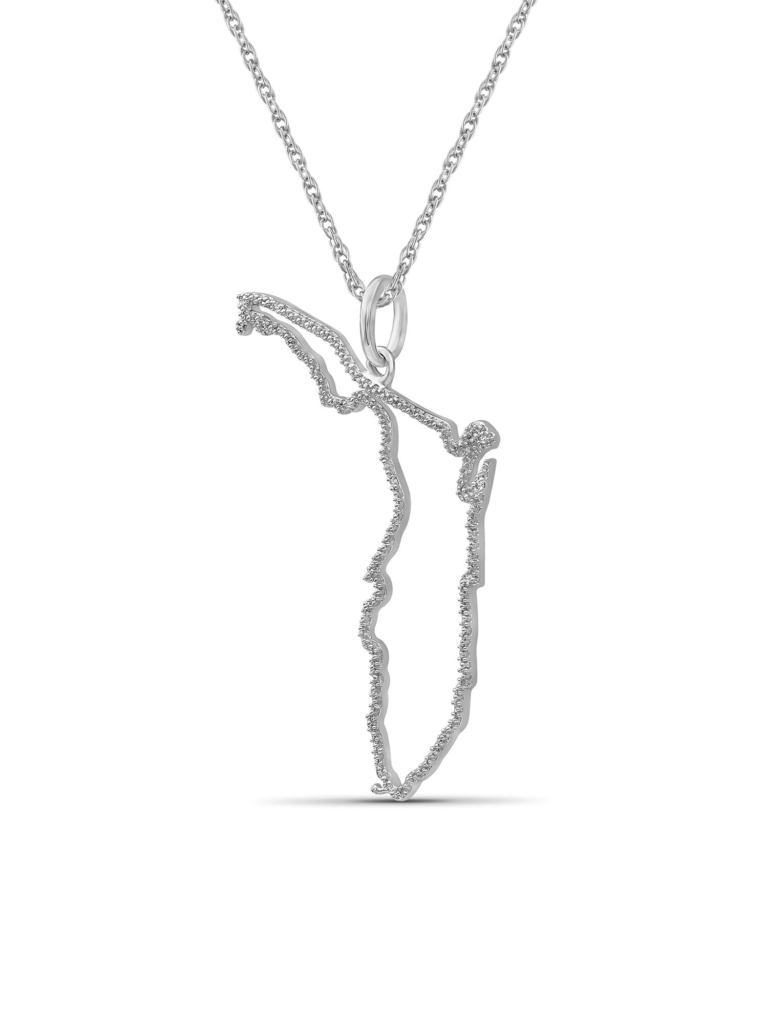 Silver Chain Necklace for Women – .925 Sterling Silver Florida Map Necklace with Sparkling Genuine Accent White Diamonds – Chic, Stunning Silver Statement Necklace Gifts by JewelersClub