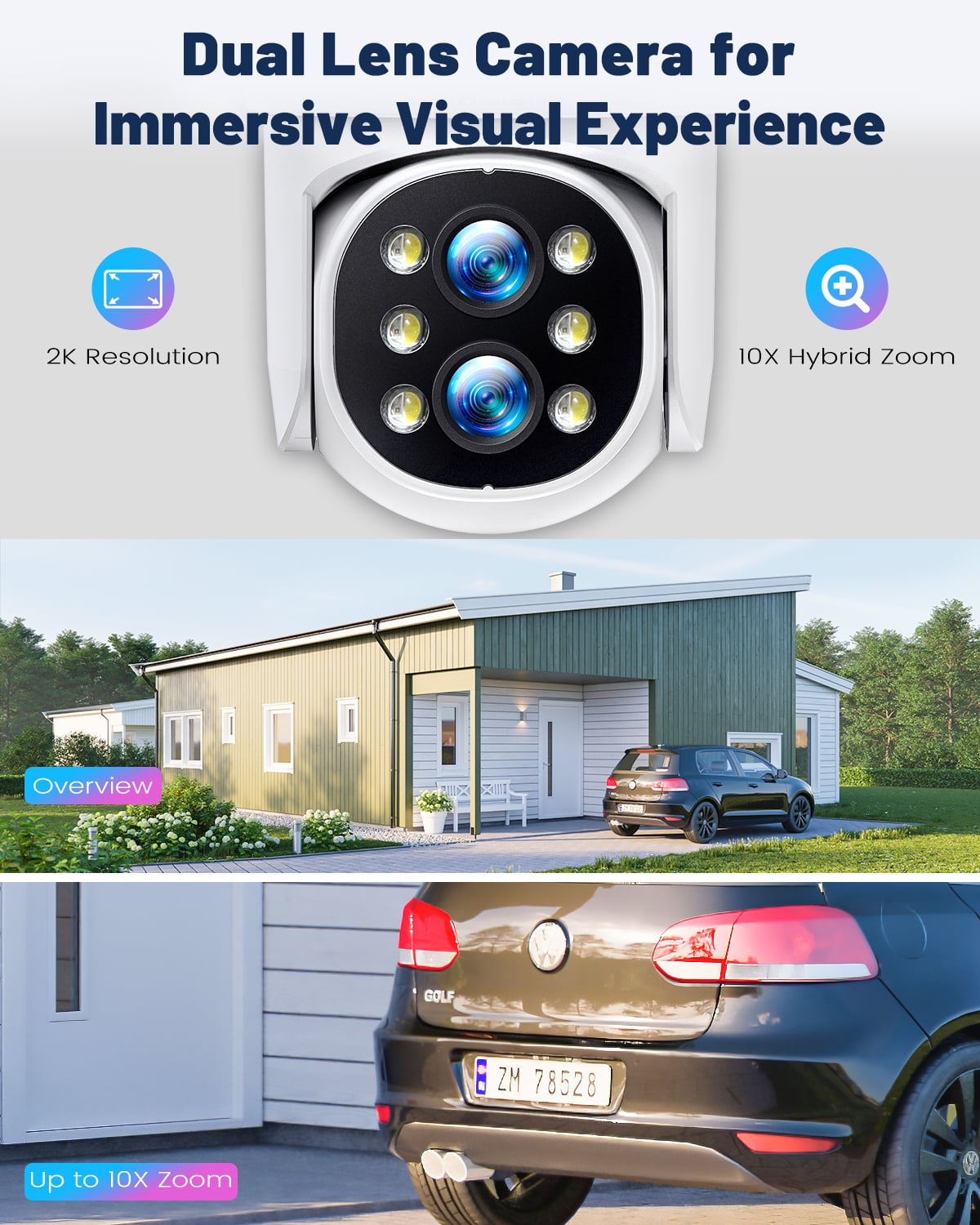 Toguard SC37 10CH Wired Security Camera System Outdoor with 500G Hard Drive, 2K 10.1" LCD NVR Monitor, 4pcs 1080P PTZ IP Security Surveillance Cameras Dual Lens, Wireless WiFi Sigal