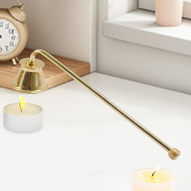 Herramienta para rapé de velas, extintor de velas con mango largo, herramienta de mano, cubierta de extinción de mecha decorativa para amantes de las Dorado Macarena Campana de vela