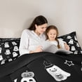 thumbnail image 5 of Manfei Kawaii Halloween Ghost Bedding Comforter Set 7pcs for Kids, Stars Print King Bedding Sets, Black White Cartoon Reversible Bed Sheets, Breathable Home Decor, 5 of 8