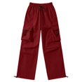 thumbnail image 3 of Men's Cargo Casual Pants Drawstring Elastic Waist Straight Leg Trousers Lightweight Trendy Loose Fit Pants with Pockets Deep Red L, 3 of 5