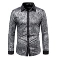thumbnail image 2 of Dovford Men's 70s Disco Shirts Long Sleeve Button Down Dress Shirts Retro Shiny Sequins Party Shirt Prom Nightclub Costume Tops, 2 of 6