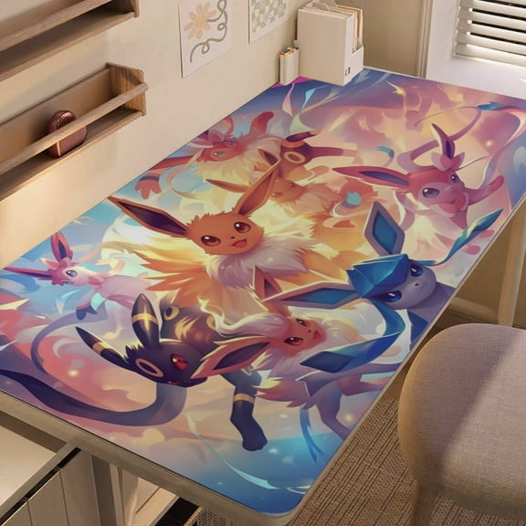 Eevee Aesthetic Evolutions-themed extra-large Non-Slip Base leather Desk Table mat—versatile for computer desks, dining tables, and more.12"x24"(30X60cm)