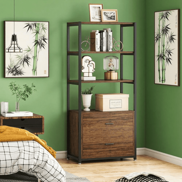 4-Tier Bookcase with 2-Drawer Storage, 35lbs/Shelf, Eco-Laminated Particle Board + Steel Frame, Multi-Functional for Home, Office