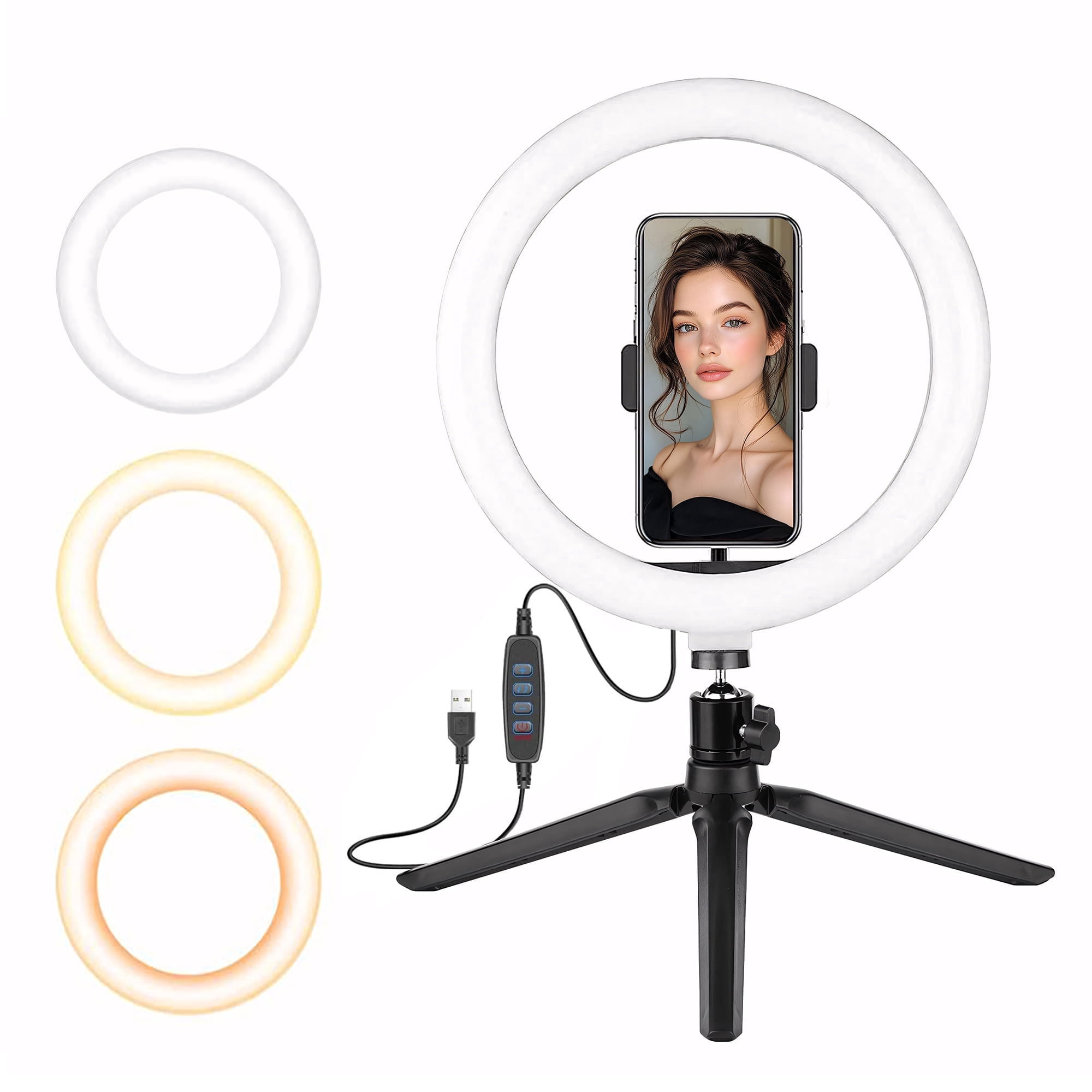 DAYBETTER 10" Selfie Ring Light with Tripod Stand & Cell Phone Holder, Dimmable LED Ringlight for Makeup/Videos/Vlog/Tiktok, Usb Port