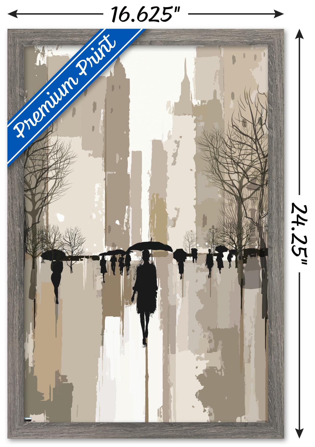 People Under Rain In The City Wall Poster, 14.725" x 22.375", Framed