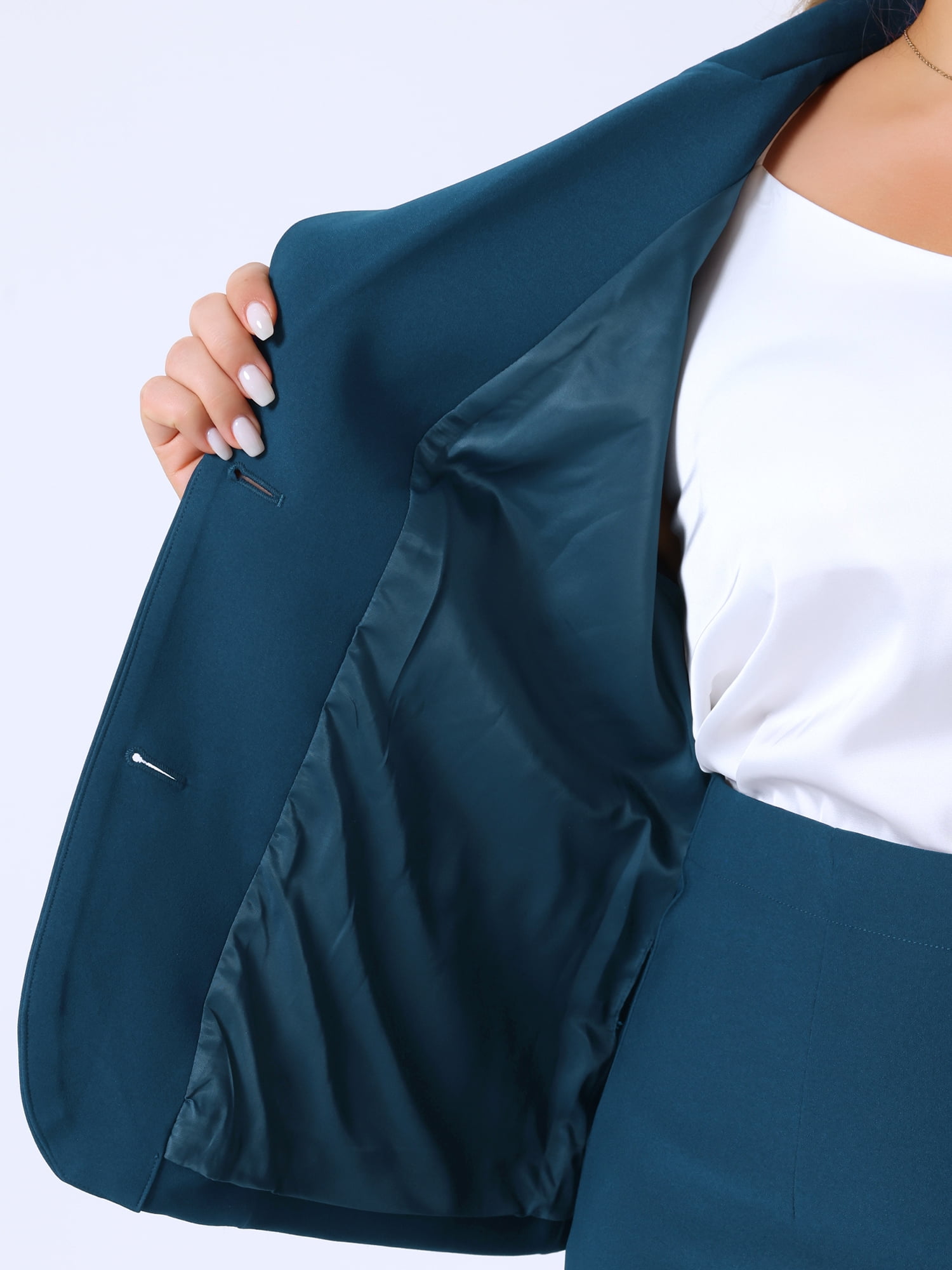 DARING DIVA Women's Plus Blazer Suit Set Notch Lapel Pencil Skirt 2X Peacock Blue