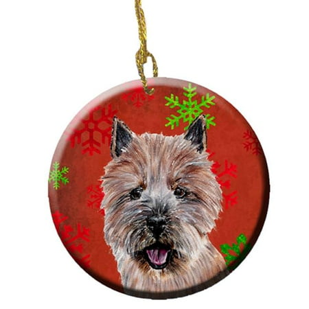 Norwich Terrier Red Snowflakes Holiday Ceramic Ornament