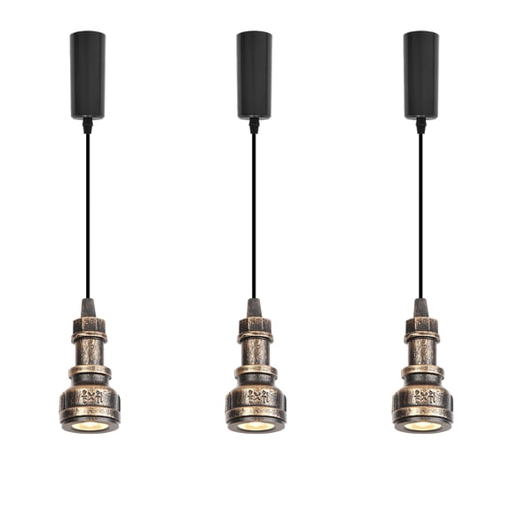 Kiven H-Type Track Lighting, 3-Light Industrial Halo Track Pendant Light, Steampunk Style LED Track Light Pedant Adjustable Length for Bedroom Kitchen Shop Home,Copper Finish