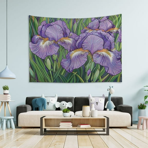 WOBOGO Purple Iris Tapestry 60×40in Home Living Room Bedroom Wall Hanging Ornaments