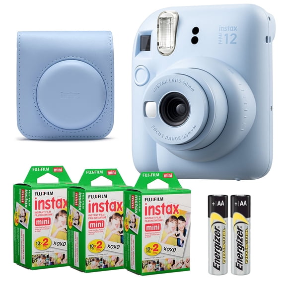 Fujifilm Instax Mini 12 Camera (Pastel Blue)   Case   Instax Mini Instant Film (60 Sheets)