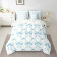 thumbnail image 2 of Manfei Kid Blue Bow-tie Bedding Comforter Set 7 Pieces, Kawaii Princess Style Full Bedding Set, Fashion Ribbon Bowknot Reversible Fitted Sheet Flat Sheet, Breathable Home Decor, 2 of 7