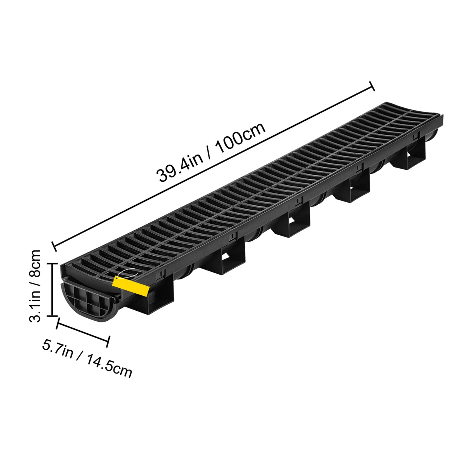 KFFKFF Trench Drain System Channel Drain with Plastic Grate 5.8x3.1" HDPE Drainage Trench, Black Plastic Garage Floor Drain 3x39" Trench Drain Grate