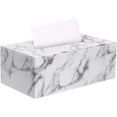 thumbnail image 1 of Elegante porta pañuelos de piel sintética, porta servilletas rectangular, dispensador de papel higiénico, porta pañuelos faciales, color blanco mármol, 1 of 7