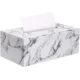 thumbnail image 1 of Elegante soporte para caja de pañuelos de cuero PU, servilletero rectangular, dispensador de caja de papel de bombeo, soporte para pañuelos faciales, mármol blanco, 1 of 7