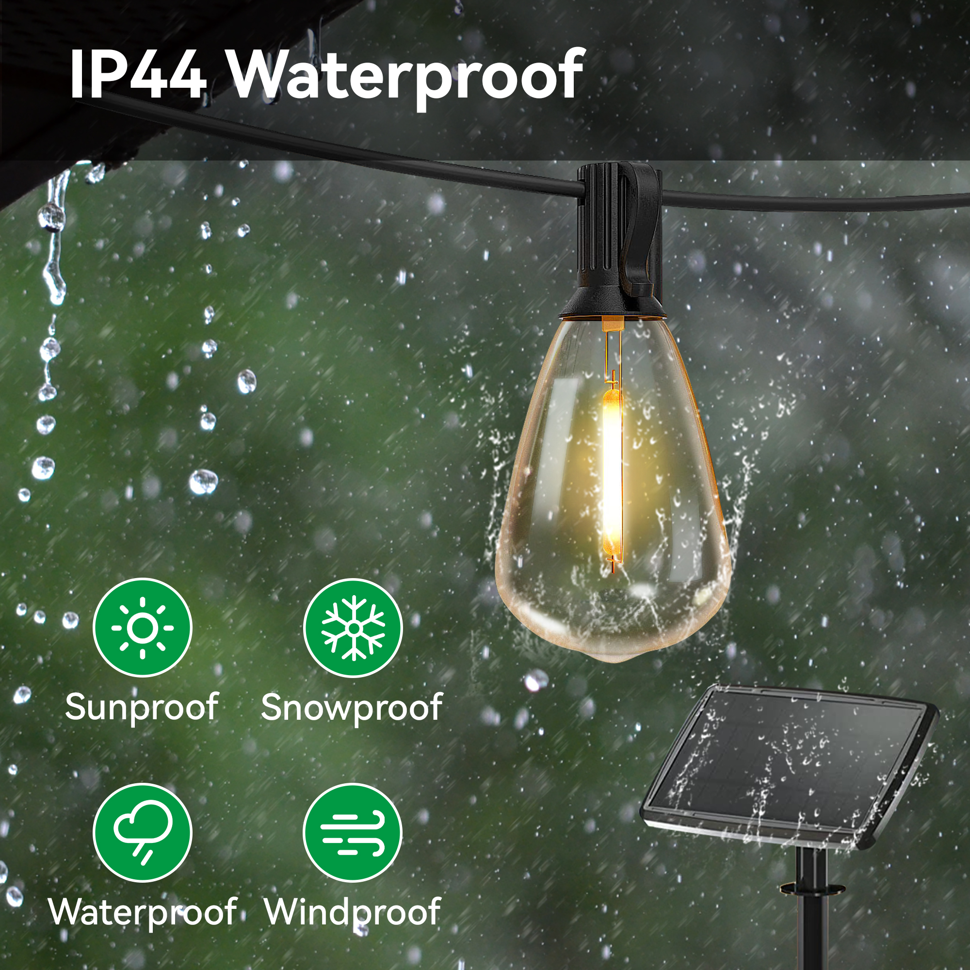 DAYBETTER 100ft Solar Outdoor String Lights, 24 Bulbs photo 4