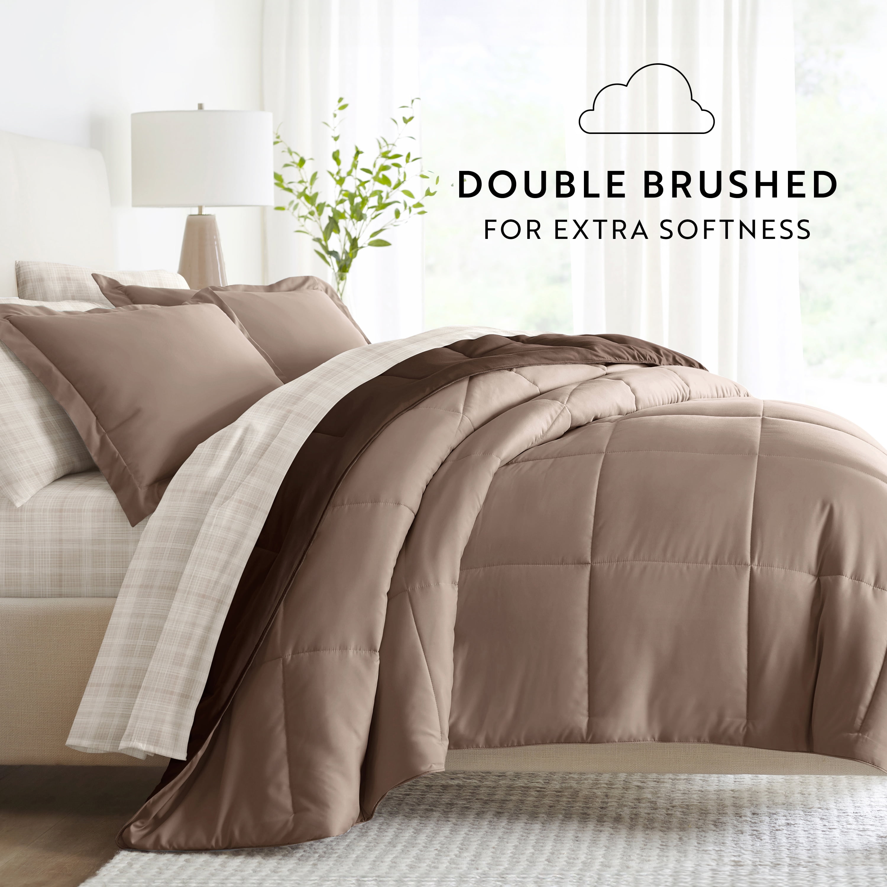 Noble Linens 7 Piece Bedding Bundle, Reversible Comforter and Patterned Sheet Set, Full