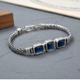 thumbnail image 2 of K-KED Real 925 Sterling Silver Bracelet For Men Square Blue Chalcedony Link 7.87inchL, 2 of 7