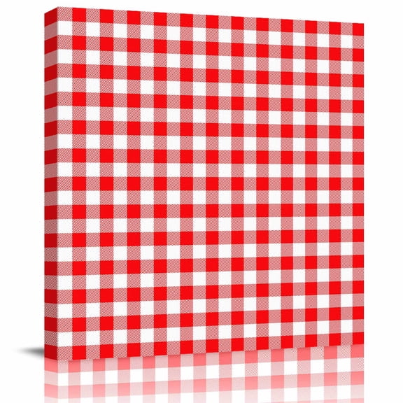Framed Canvas Wall Art for Living Room Red White Buffalo Plaid Wall Decor, Pastoral Checked Aesthetic Paintings for Bedroom Office Kitchen Bathroom, Ready to Hang Artwork Wall Pictures 8x8 Inch