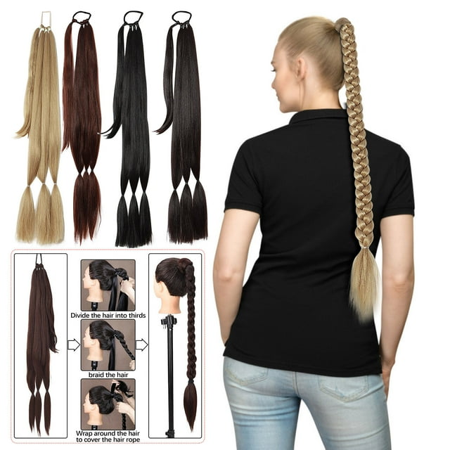 Offres! Gspmoly Perruques en Cheveux Humains, Extensions de Tresse Queue de Cheval Tresse, Tresse d'Extension de Cheveux Cheveux Synthétiques pour Extensions de Cheveux Queue de Cheval Tressées, Longue Postiche pour Femmes 80 cm Perruques à devant en Dentelle