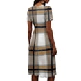 thumbnail image 6 of Laqbezok Plaid Short Sleeve Midi Dress, Elegant Ruched High Waist Slimming Check Dress, Casual V-Neck A-Line Flare Fashion Outfit, Classic Tartan Sun Dress, 6 of 6