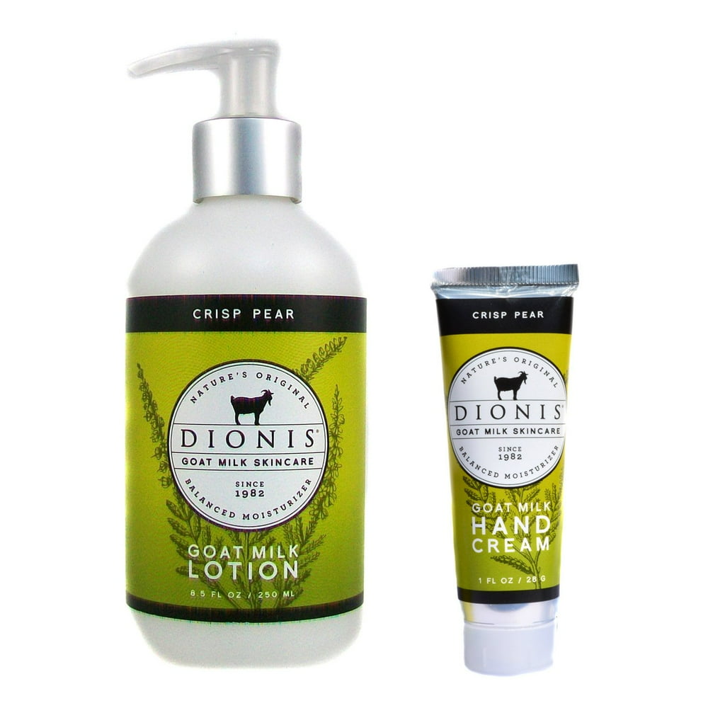 Dionis Goat Milk Body Lotion and Hand Cream Gift Set (Crisp Pear, 2