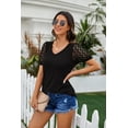 thumbnail image 6 of JWD Waffle Knit Lace Short Sleeve Blouses V Neck T Shirts Summer Casual Tops For Women Black XX-Large, 6 of 6