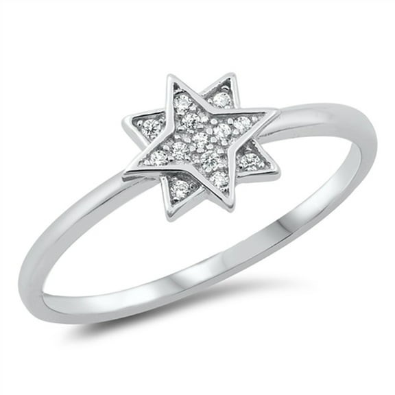 Unique Star Ring Clear CZ Wholesale .925 Sterling Silver Band White Jewelry Female Size 5