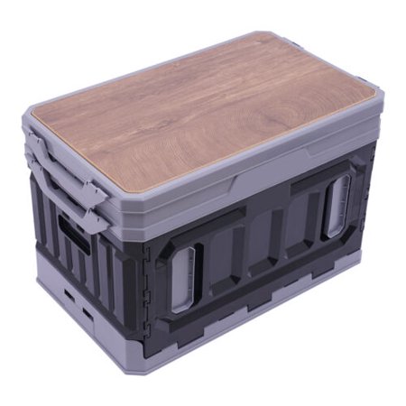 

Folding Storage Camping Box With Wooden Table Board Storage Bin Food Organizer