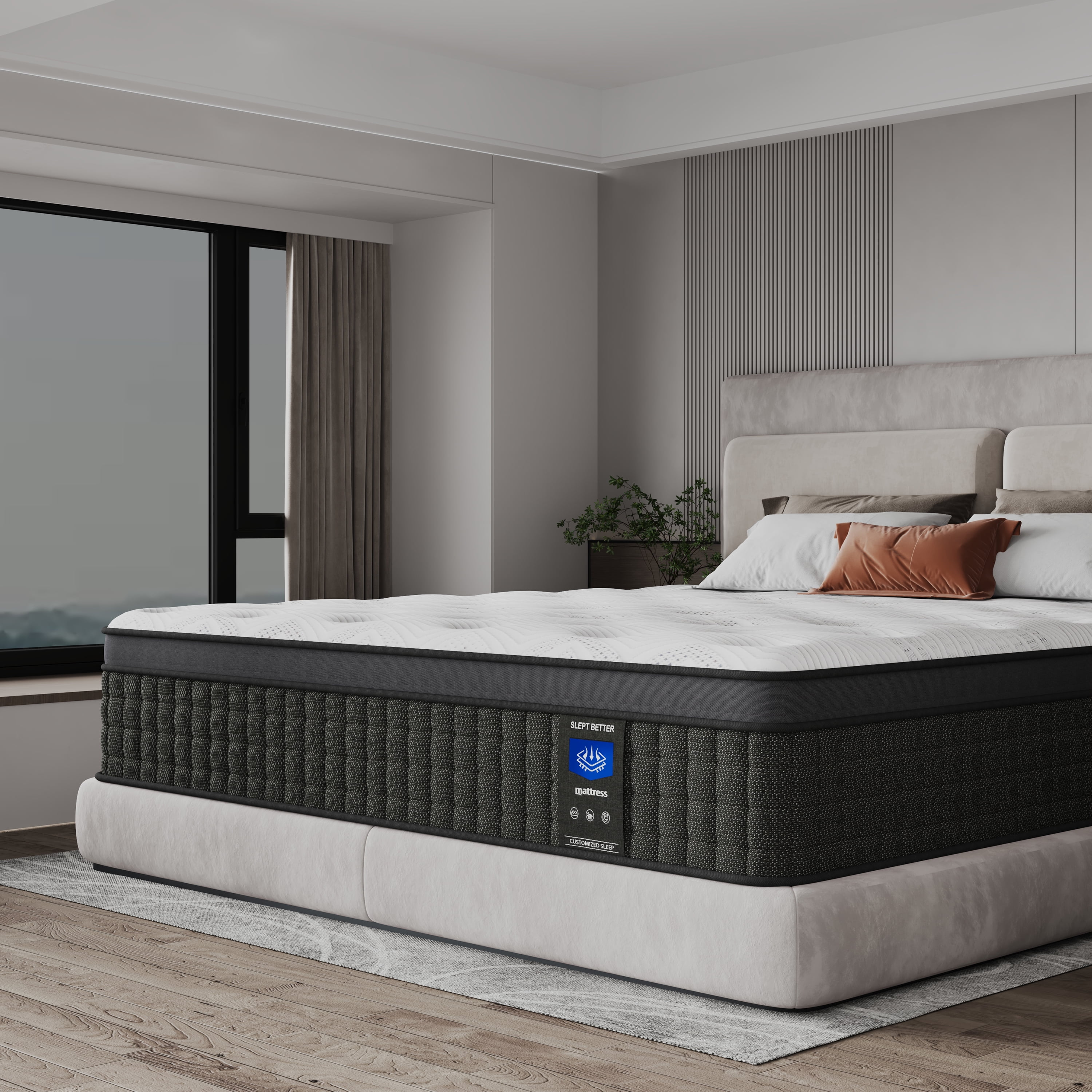 CTQC 12 King Mattress Cooling Gel Memory Foam Hybrid Mattress Medium-Firm Breathable Pressure Relief White Black Rim Mattress CertiPUR-US Certified Mattress with individually Pocket Springs