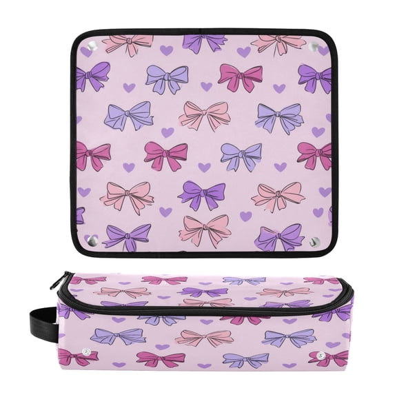 Hair Tools Travel Bag Heat-Resistant Curling Iron Organizer Bag with Detachable Heatproof Mat Travel Storage Case Bows and Heart Pattern