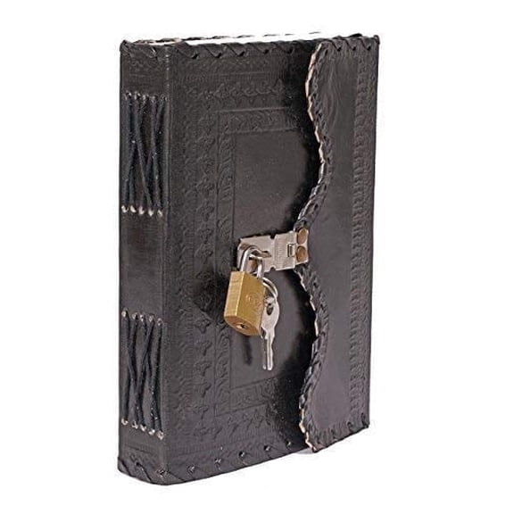 TUZECH Leather Journal for Men and Women Diary to Write Poems,Book of Shadows Sketchbook, Record Keeping Notebook Personal Memoir with Lock and Key Leather Bound - Unlined (Royal Black)