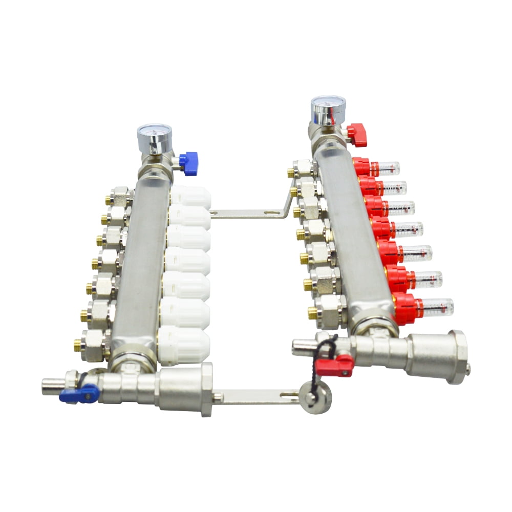 EQCOTWEA 7-Branch PEX Radiant Floor Heating Manifold Set Floor Heating Water Distributor Stainless Steel