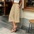 thumbnail image 6 of Miluxas Women's Plus Size Wide Leg Capri Pants High Waist Drawstring Business Casual Loose Cropped Culottes with Pockets Lightweight Breathable Khaki, 6 of 6