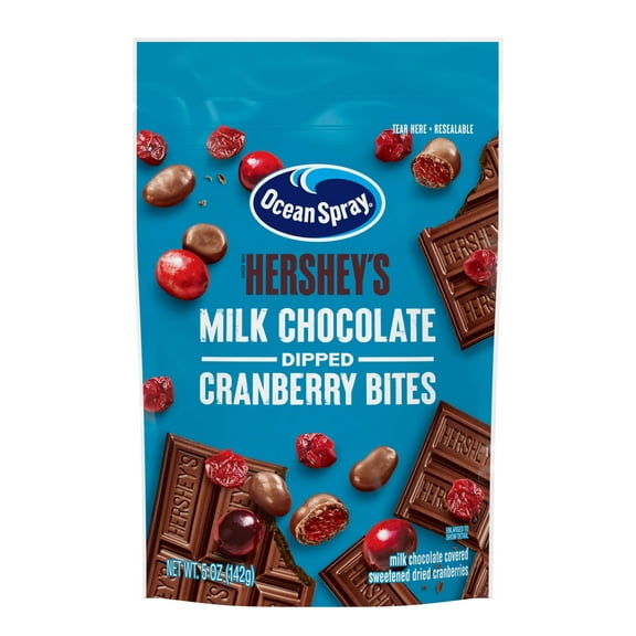 Ocean Spray® HERSHEY’S® Milk Chocolate Dipped Cranberry Bites, Chocolate Covered Dried Cranberries, 5 oz Pouch