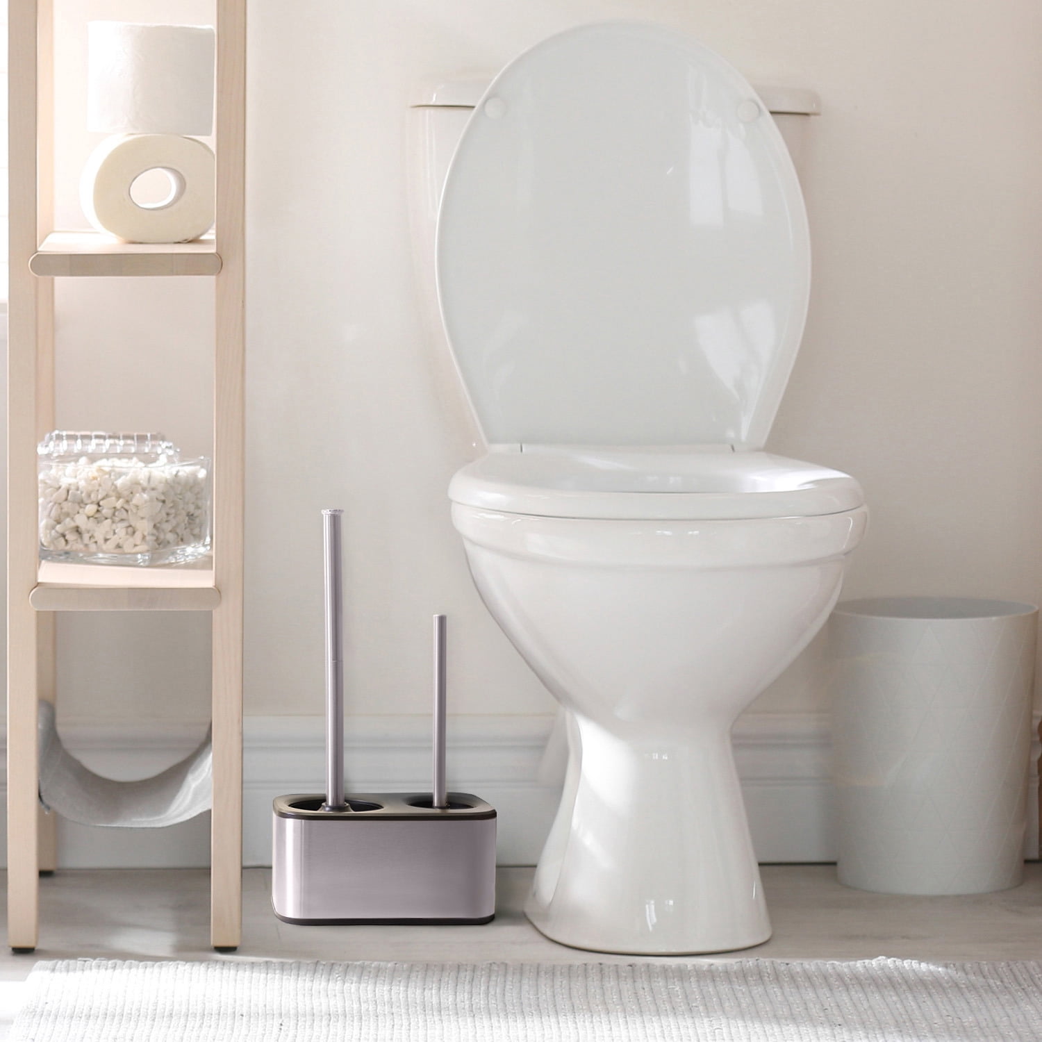 modern sleek toilet bowl brush and Toilet plunger combo - Stainless