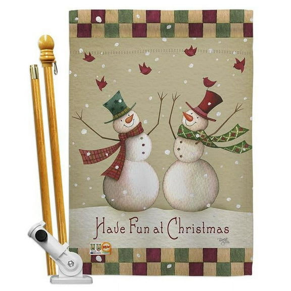 Breeze Decor BD-XM-HS-114187-IP-BO-D-US18-SB 28 x 40 in. Have Fun at Christmas Winter Impressions Decorative Vertical Double Sided House Flag Set & Pole Bracket Hardware