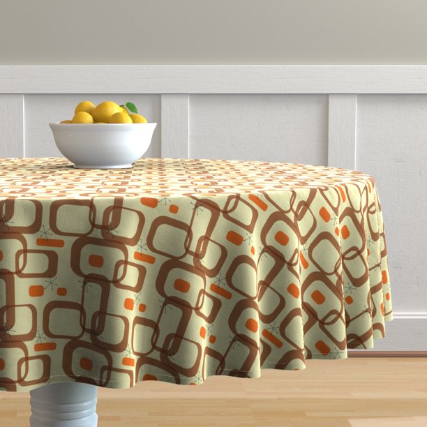 Round Tablecloth Mid Century Modern Geometric Atomic Squares Retro