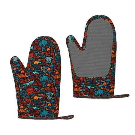 

Junzan Doodle Barbeque for Oven Mitts 2 Piece Set BBQ Gloves Grilling Gloves Heat Resistant Oven Gloves Kitchen Silicone Oven Mitts for Barbecue/Cooking/Baking