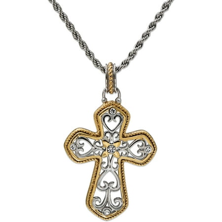 Connections from Hallmark Stainless Steel Two-Toned Cross Pendant, 24 Chain